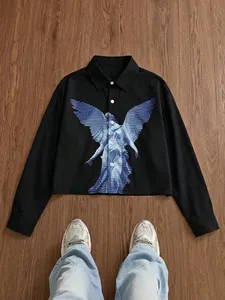 Custom Wholesale High Quality Breathable Vintage Romantic <b>Red</b> Rose Lip Graphic Print <b>Mens</b> Casual Long Sleeve <b>Shirt</b> - Product Image 3