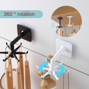 Rotating Six-Claw Hook Wall-Mounted Non-Perforated <b>Kitchen</b> Utensil <b>Storage</b> <b>Rack</b> for Spoon and Spatula - Product Image 2