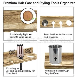 Soporte de madera para secador de pelo, soporte de pared para peines de baño, estante de madera para rizador de pelo. - Product Image 4
