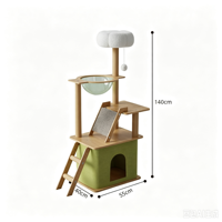 Arbre à chat moderne et classique de luxe en bois écologique, griffoir, tour d'activités pour animaux de compagnie à 3 niveaux, 140 cm de haut, grand format en carton