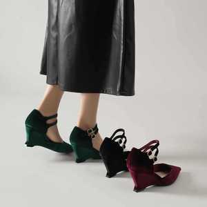 Sandales compensées en daim à bout pointu avec bride à boucle, confortables, toutes saisons, pour femmes - Product Image 4