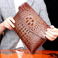 Sac à main de luxe en cuir véritable de vachette à texture crocodile pour homme, pochette d'affaires haut de gamme avec fermeture éclair et
