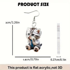À la mode à la mode Animal plat acrylique boucles <span class=keywords><strong>d</strong></span>'oreilles chats portant chemise cravate <span class=keywords><strong>d</strong></span>écoratif ornement bijoux accessoires cadeaux femmes fille - Product Image 6