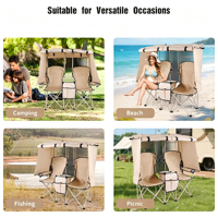 Chaise de camping pliante en métal pour deux personnes avec auvent intégré soleil/pluie, design moderne, pour loisirs en extérieur, pêche, plage, chaise de réalisateur