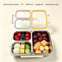 Boîte à lunch bento portable à 3 compartiments, conteneur alimentaire en acier inoxydable 304 avec couvercles en PP