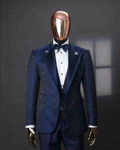 Индивидуальные высококачественные синие костюмы для выпускного вечера, 2 шт., мужские костюмы, двубортные смокинги для жениха, блейзер для жениха, свадебная куртка + брюки - Product Image 1
