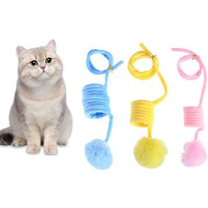 Superventas lindo conejo Bola de piel interactivo primavera gato juguetes de peluche puerta colgante montado en la pared gato voz juguete con campanas - Product Image 1