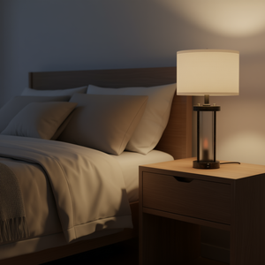 Farmhouse <b>Table</b> Lamp With Usb Port <b>Led</b> <b>Bedside</b> Light 2700K Warm White Cylinder Shade E26 Base Switch Control - Product Image 2