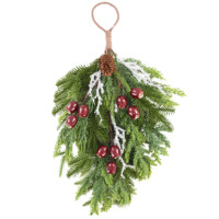 Guirnalda Navideña de Plástico en Forma de Lágrima de Alta Calidad con Bayas Rojas, Piñas y Ramas de Pino, Ecológica para Decoración de Puertas