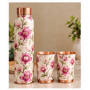 Juego de Botella y Tazas de Viaje de Metal Color Cobre Mediterráneo, Diseño Floral Azul Oriental, Vajilla Portátil - Product Image 5