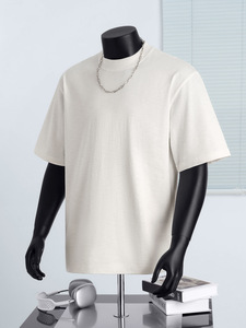 Black Oversized Cotton T Shirt Loose Fit Short Sleeve O Neck Blank Streetwear Tee for Men - Product Image 5