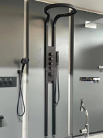 Noir multifonction salle de bain cascade pluie panneau de douche colonne arroseur Massage ensemble système acier inoxydable