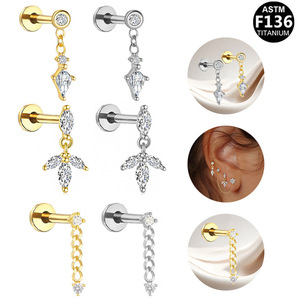Pendentif en alliage de titane F136 transfrontalier euro-américain avec incrustation de zircon, tige à fond plat, piercing d'oreille à filetage interne - Product Image 4