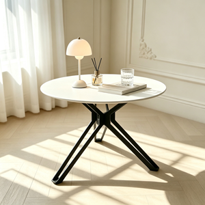 Table basse ronde moderne en verre trempé, cadre en métal noir, meubles de salon, design minimaliste, facile à nettoyer - Product Image 4