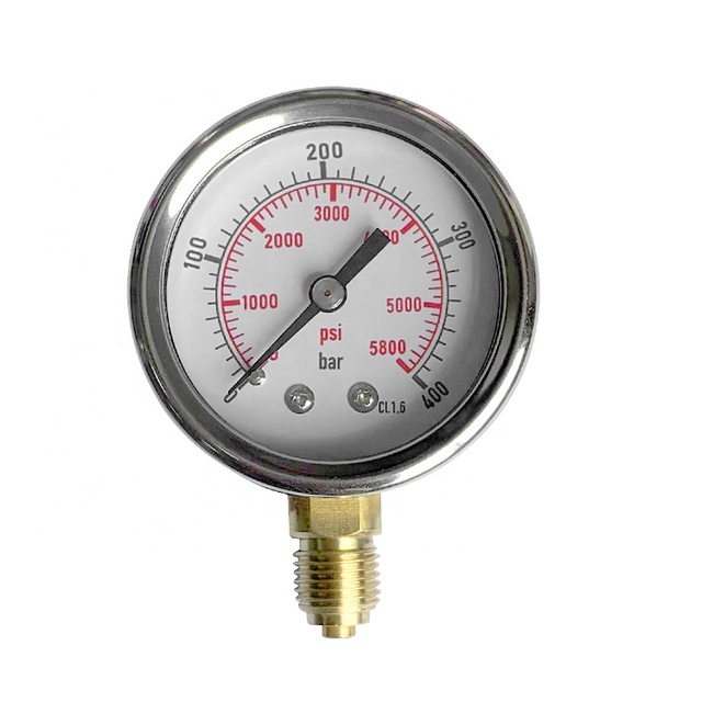 50mm 400bar 5800psi Semi Stainless Steel Bourdon Tubes Vacuum Pressure Gauge with 1% Accuracy -40C~70C Working Temperature