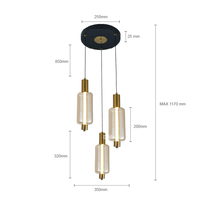 Suspension LED Nordique en Verre avec Cadre Bronze, Cordon Réglable, Finition Bronze Fumé, Garantie 2 Ans, Installation Facile