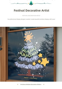 Calcomanías Decorativas para Ventanas con Diseño <span class=keywords><strong>de</strong></span> Árbol <span class=keywords><strong>de</strong></span> Navidad Estilo Dibujo Animado, Adhesivos Estáticos Reutilizables, Resistentes a los Rayos UV, Impermeables y Ecológicos, con Diseño <span class=keywords><strong>de</strong></span> Sol y <span class=keywords><strong>Estrellas</strong></span> - Product Image 5
