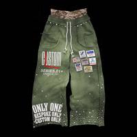 Pantalon de jogging en coton pour homme, double ceinture, décontracté, avec patch brodé de strass, motif camouflage, streetwear, délavé à l'acide