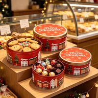 Ensemble de boîtes en métal rondes de Noël personnalisées et durables, imprimées avec un motif de flocon de neige, boîtes cadeaux vides pour Noël, emballage alimentaire