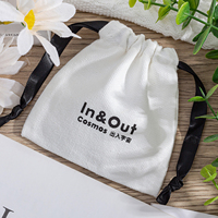 Pochette en lin blanc avec cordon de serrage, sac cadeau en toile de coton, petit sac à bijoux, emballage pour cosmétiques, cadeau de mariage avec ruban noir, logo personnalisé