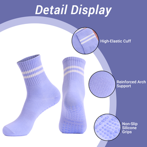 Chaussettes <span class=keywords><strong>de</strong></span> yoga antidérapantes personnalisées pour femmes, haute compression, tricotées, avec motif en tissu éponge et design antidérapant, à revers et semelle. - Product Image 5