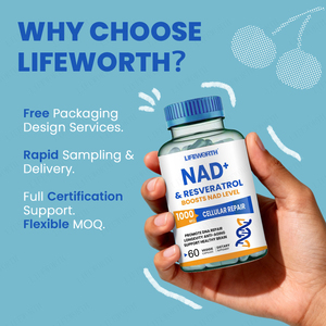 Capsules Liposomales NAD+ Lifeworth : Boost d'Énergie pour Adultes, Antioxydant, Certifié HACCP et GMP - Product Image 3