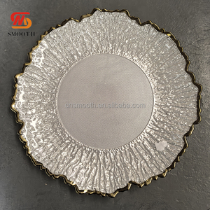 LISSE luxe 13 pouces <span class=keywords><strong>Transparent</strong></span> argent doré jante Design blanc plaque de <span class=keywords><strong>verre</strong></span> chargeur plaque <span class=keywords><strong>verre</strong></span> pour la décoration de Table de mariage - Product Image 1