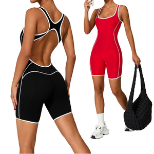 2026 Sports Yoga Fitness <b>Jumpsuit</b> Backless Tight Contrast Color Hip Lifting Bodysuit Pads Women <b>Workout</b> Romper Quick Dry - Product Image 1