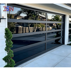 Porte de garage sectionnelle automatique en aluminium avec cadre noir et verre dépoli pour villa moderne de luxe, insonorisée, taille personnalisée - Product Image 1