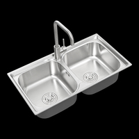 Évier double en acier inoxydable SUS304 de qualité supérieure, multifonctionnel, pour buanderie industrielle et cuisine de ferme, 32 pouces, design moderne à encastrer sous plan.