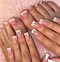 Kit de 48 faux ongles français carrés blancs à bords brillants, réutilisables, pour manucure et pédicure, pour salon