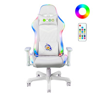 Chaise de jeu LED blanche à dossier haut, Sillas Gamer Pro, inclinable, avec support lombaire ergonomique, chaise de jeu pour ordinateur avec RGB