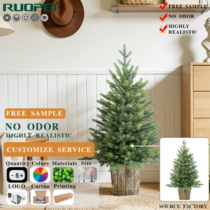Sapin de Noël artificiel <span class=keywords><strong>en</strong></span> <span class=keywords><strong>pot</strong></span> avec base <span class=keywords><strong>en</strong></span> bois, branches de pin vertes, pour décoration de table ou de bureau <span class=keywords><strong>en</strong></span> intérieur - Product Image 3