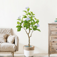 Ornements de plantes artificielles en pot multi-pièces, en plastique, durables et écologiques, en forme d'hortensia, pour le sol du salon et la décoration de Thanksgiving