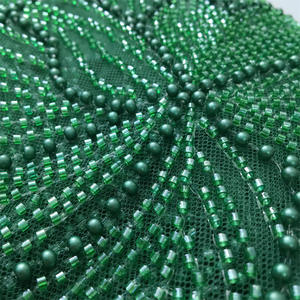 قماش دانتيل مطرز بسعر المصنع، قماش دانتيل عالي الجودة بخرز لفساتين حفلات الزفاف، دانتيل تول شبكي بترتر للفساتين - Product Image 2