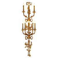 Jewellerytop Applique murale de luxe pour couloir d'hôtel baroque européen en laiton antique, feuille d'or, 5 bougies, lampe murale