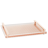 Plateau de service en acrylique, plateau en plexiglas haut de gamme avec filigranes en laiton brillant et poignées métalliques, plateau à café et à collations en lucite pour table