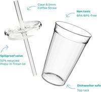 Mug à thé en verre borosilicate avec couvercle à paille, réutilisable, grande capacité, design minimaliste, motif logo, compatible lave-vaisselle et micro-ondes, pour la maison