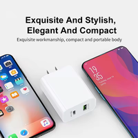 Paquete de 2 cargadores de pared PD de 20W USB tipo C cargador rápido 2A salida UE EE. UU. Enchufe estándar adaptador de corriente caja de enchufe Cable de bloque de carga