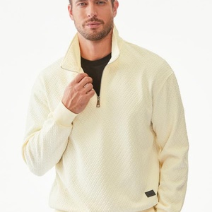 Sudadera cómoda para hombre con cremallera de un cuarto, cuello simulado, manga larga, textura geométrica sólida, estilo gofre - Product Image 3