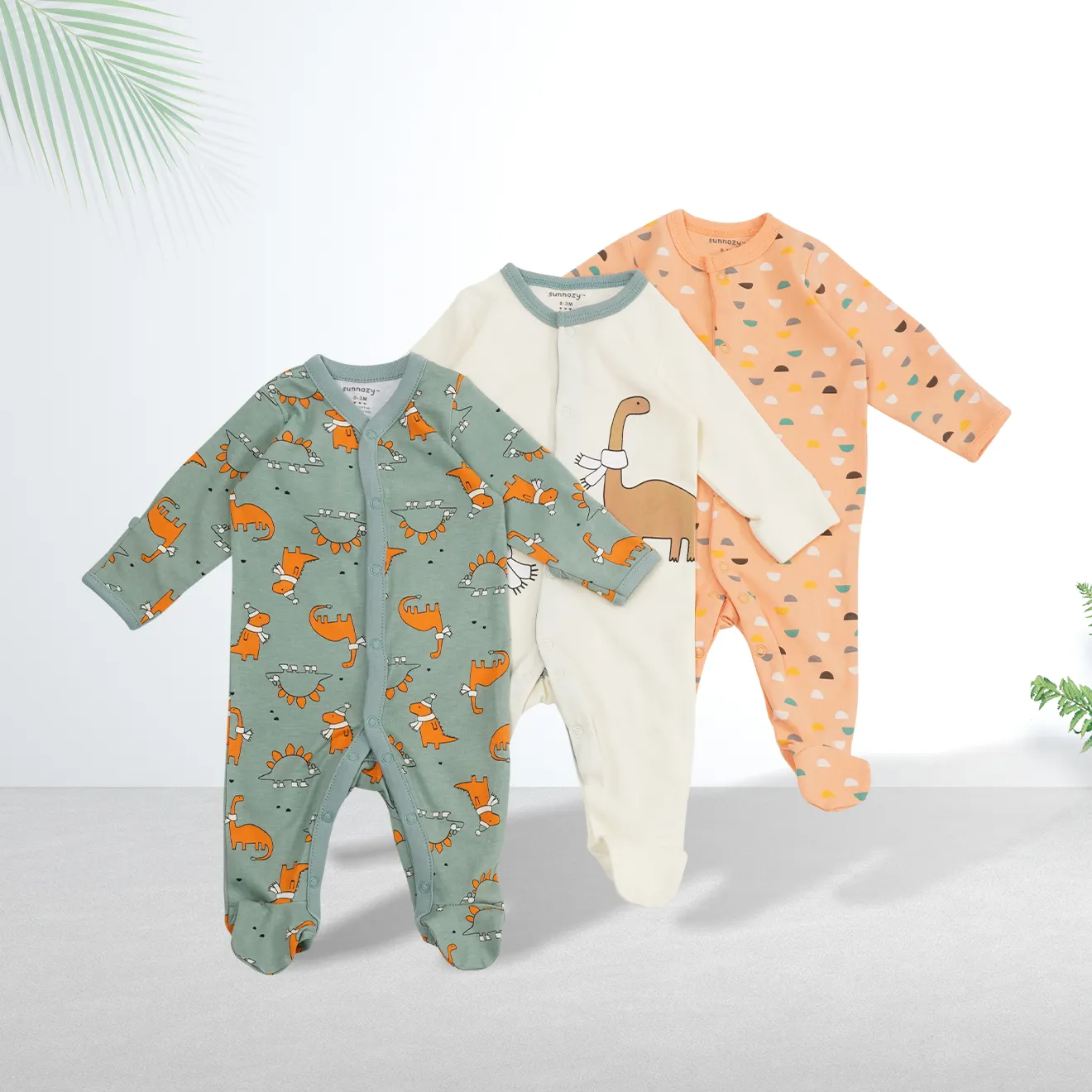 Grosir Pakaian Onsies Bayi Baru Lahir 3 Potong Lengan Panjang Set Bodysuit 100% Katun Baju Monyet Bayi
