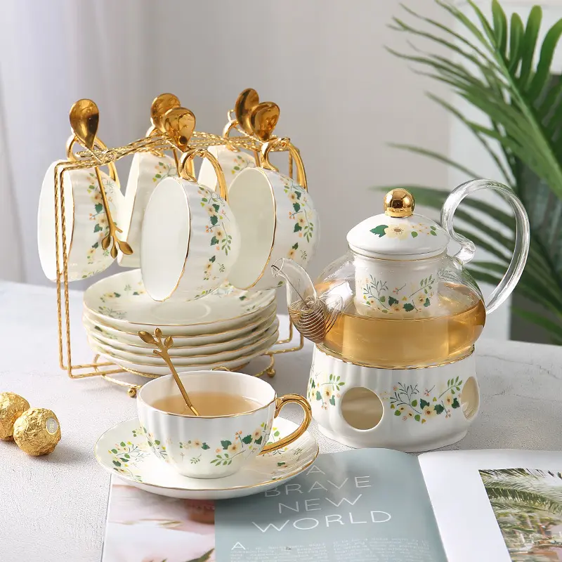 Flower Teapot Teapot Cup Candles Boiled Fruit Glass 15pcs English Coffee Tea Set, Nordic Style Light Luxury Chaozhou Europe