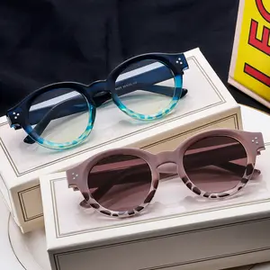Expensive 2024 Thick Black Frame Glasses Uv400 Sunglasses Luxury Brand Wholesale Custom Logo Gradient Rivet Round Sunglasses