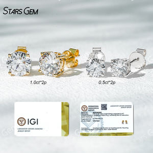 Starsgem 1ct 2ct por par redondo corte brillante laboratorio cultivado diamante 14K oro 5,1-7,1mm pendientes de diamante con joyería IGI - Product Image 1