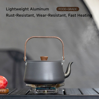 Bouilloire de camping en alliage d'aluminium avec poignée en bois, pour faire bouillir de l'eau, du thé ou du café en extérieur, pot portable pour pique-nique, kit de cuisine pour le camping et la randonnée