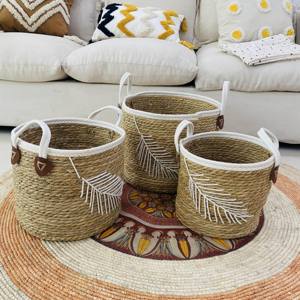 Robuste, hand gefertigte, doppels chichtige Baumwoll seil griffe Rush <span class=keywords><strong>Grass</strong></span> Basket Langlebige Seegras-und Wasser hyazinthe für den täglichen Gebrauch - Product Image 1