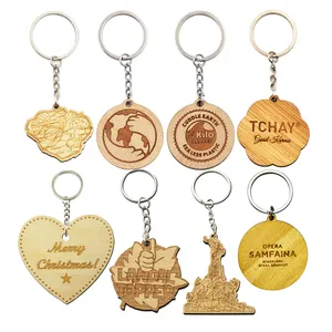 Oneway Custom Key Chain Engraving Bamboo Wood Carving Car Keychains Accessories Round Blank Wooden Keychain