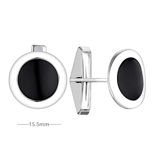 Wholesale Custom Black Rectangle onyx 925 Sterling Silver Noble Cufflinks For Men