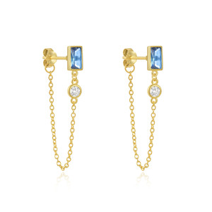Boucles d'oreilles pendantes CANNER en argent sterling 925, zircon bleu rectangulaire simple, chaîne longue, plaqué or 18 carats pour femmes - Product Image 1