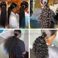 28 pouces Afro Crépus Bouclés Queue De Poney Cheveux Humains Remy Brésilien Enrouler Autour Cordon Queue De Cheval Clip Dans Les Extensions De Cheveux Longs Bouclés